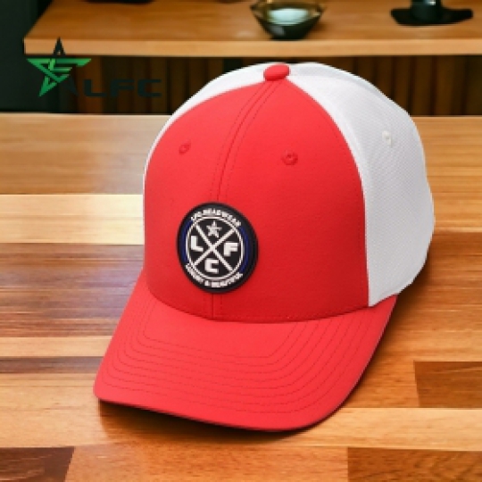 MŨ LƯỠI TRAI LFC ĐỎ TRẮNG VẢI DÙ PHỐI LƯỚI LOGO CAO SU TRÒN BÍT ĐUÔI